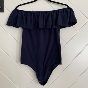 JCrew Navy Ruffle Top Bodysuit